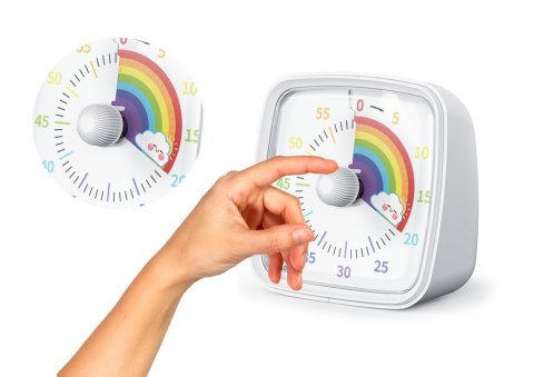 Minutnik Z Alarmem i Światłem Biały Pokrętło Tęczowe Minutnik Z Alarmem i Światłem Biały Pokrętło Tęczowe