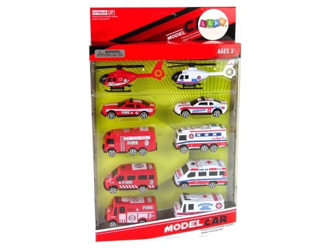 Zestaw Autek Resoraki Pojazdy Straż Pożarna Ambulans 10 el.