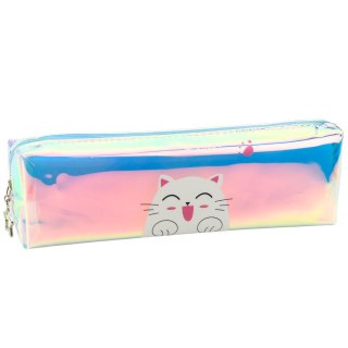 Piórnik Szkolny Dziecięcy Holograficzny Z Kotem Niebieski 21x6cm