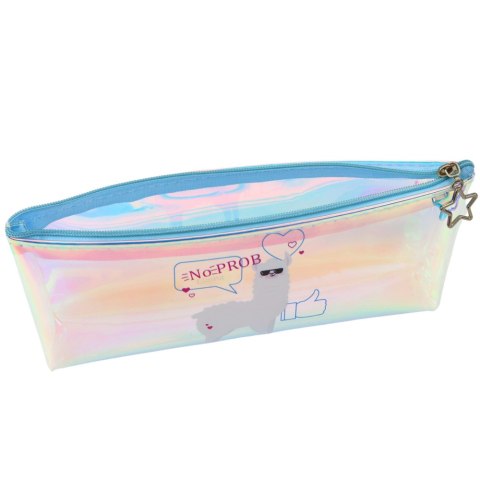 Piórnik Szkolny Dziecięcy Holograficzny Z Lamą Niebieski 21x6cm Piórnik Szkolny Dziecięcy Holograficzny Z Lamą Niebieski 21x6cm