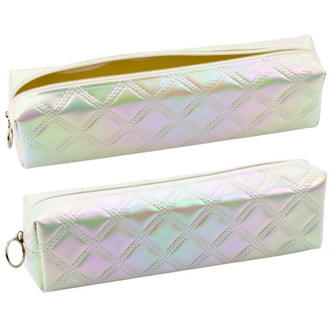 Piórnik Szkolny Organizer Tłoczony Wzór Biały Perłowy 21x6cm Piórnik Szkolny Organizer Tłoczony Wzór Biały Perłowy 21x6cm