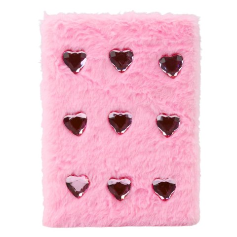 Pluszowy Zeszyt Notatnik W Linie Kryształowe Serca Różowy A5 80 Kartek