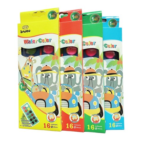 Zestaw Farbki Akwarelowe Szkolne 16 Kolorów Pędzelek