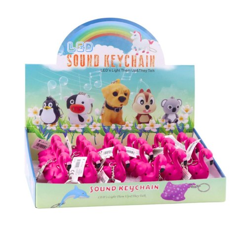 Brelok Do Kluczy Plecaka Flaming LED Dźwięki Różowy Brelok Do Kluczy Plecaka Flaming LED Dźwięki Różowy