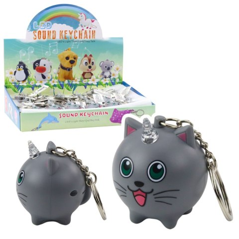 Brelok Do Kluczy Plecaka Kotek Jednorożec Róg LED Dźwięki Szary Brelok Do Kluczy Plecaka Kotek Jednorożec Róg LED Dźwięki Szary
