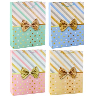 Duża Torba Prezentowa Z Kokardą Złote Zdobienia 55 x 43 x 15cm