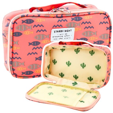 Piórnik Szkolny Organizer Kosmetyczka Dodatkowa Kieszonka Ryby Różowy 22,5cm Piórnik Szkolny Organizer Kosmetyczka Dodatkowa Kieszonka Ryby Różowy 22,5cm