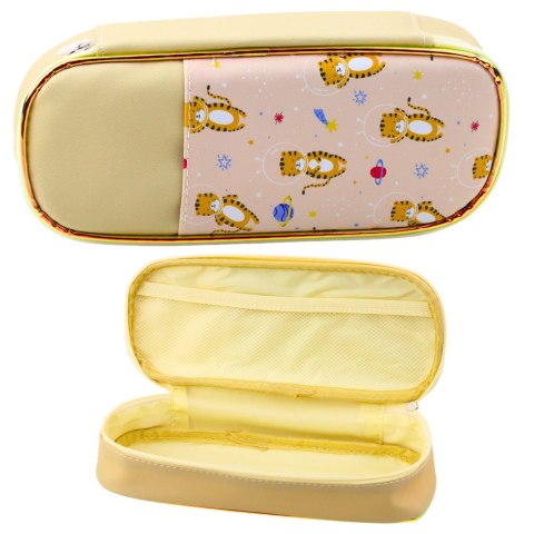 Piórnik Szkolny Przybornik Kosmiczne Tygryski Beżowy 24cm Piórnik Szkolny Przybornik Kosmiczne Tygryski Beżowy 24cm