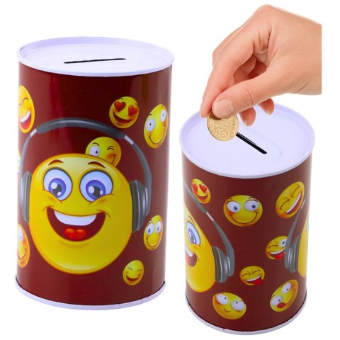 Skarbonka Metalowa Emotki Niebieska Brązowa 13 x 8cm