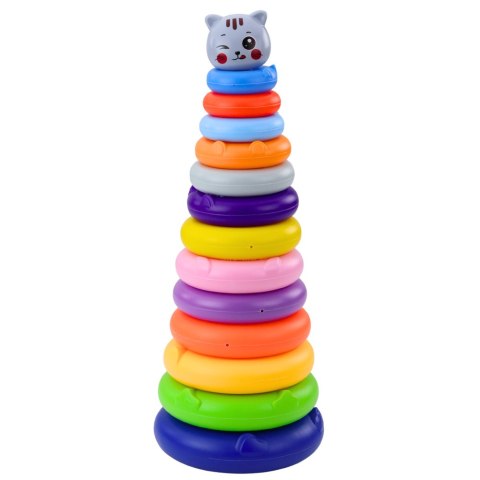 Wieża Piramidka Kotek Szary Kolorowa 13 Kółek 41 x 15,5 x 15,5 cm