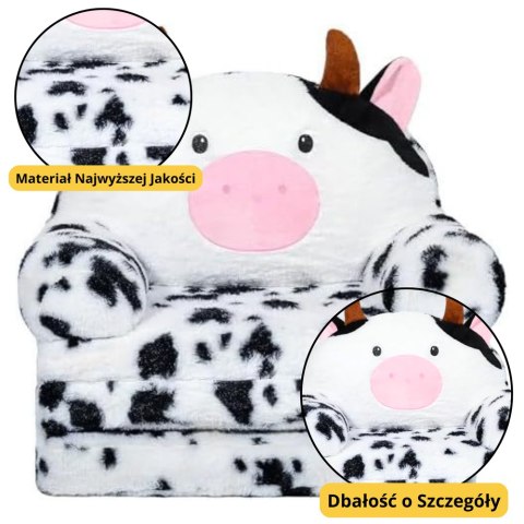 Rozkładany Fotel Dla Dziecka Krowa 3 Poziomowy Biało Czarny 50x50cm