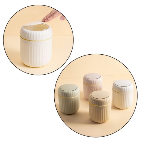 Mini Kosz Na Śmieci Otwierana Pokrywa Uniwersalny Elegancki Beżowy Mini Kosz Na Śmieci Otwierana Pokrywa Uniwersalny Elegancki Beżowy