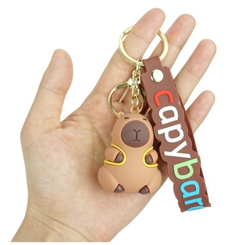 Brelok Figurka Kapibara Z Żółtym Plecakiem Zawieszka Karabińczyk Kółko Brelok Figurka Kapibara Z Żółtym Plecakiem Zawieszka Karabińczyk Kółko