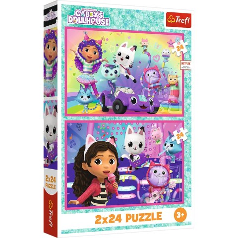 Puzzle - 2x24 - Zabawy z Gabby - Koci Domek Gabi - Trefl 34433