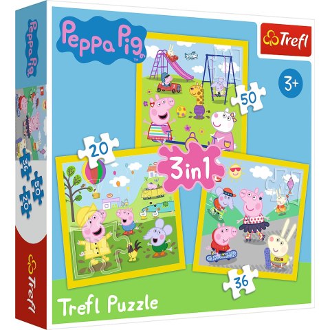 Puzzle - 3w1 (20, 36, 50) - Wesoły dzień Peppy - Świnka Peppa - Trefl 34849 Puzzle - 3w1 (20, 36, 50) - Wesoły dzień Peppy - Świnka Peppa - Trefl 34849