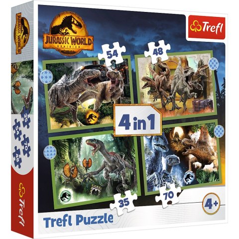 Puzzle - 4w1 (12, 15, 20, 24) - Groźne dinozaury - Universal Jurassic World - Trefl 34607 Puzzle - 4w1 (12, 15, 20, 24) - Groźne dinozaury - Universal Jurassic World - Trefl 34607