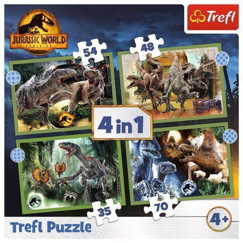 Puzzle - 4w1 (12, 15, 20, 24) - Groźne dinozaury - Universal Jurassic World - Trefl 34607 Puzzle - 4w1 (12, 15, 20, 24) - Groźne dinozaury - Universal Jurassic World - Trefl 34607
