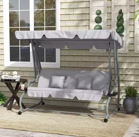 Huśtawka Czteroosobowa Ogrodowa Bujana Daszek Wolnostojąca Szara