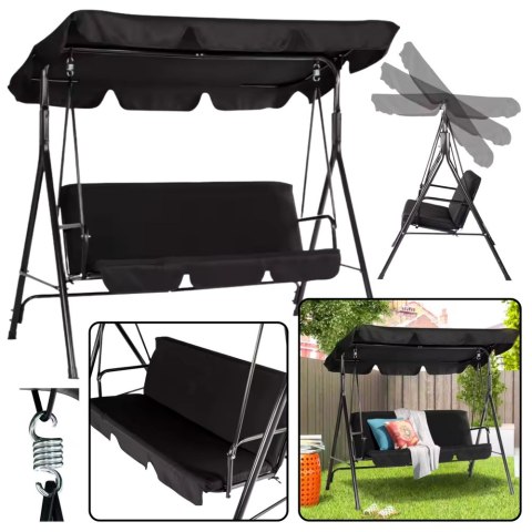 Huśtawka Trzyosobowa Ogrodowa Bujana Materac Czarna