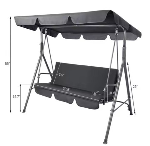 Huśtawka Trzyosobowa Ogrodowa Bujana Materac Szara