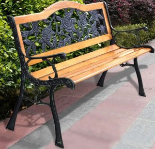 Ławka Ogrodowa Drewniana Metalowa Ławeczka Parkowa z oparciem