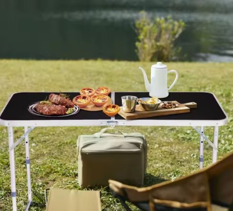 Stół Turystyczny Kempingowy Składany Regulowany Aluminiowy Czarny 120x60cm