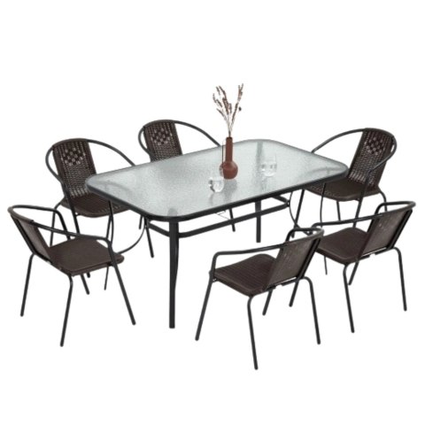 Zestaw Mebli Ogrodowych Tarasowych Szklany Stół 150x90 Krzesła 6szt Brąz