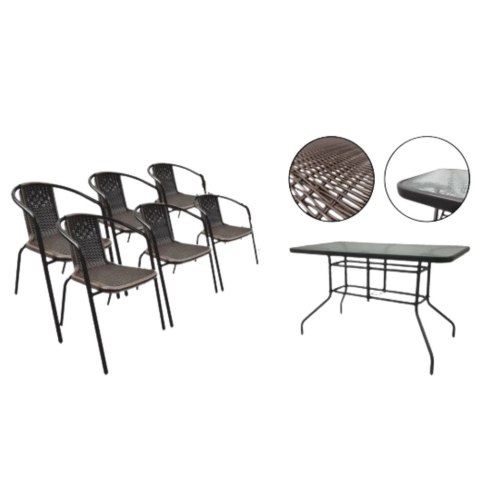 Zestaw Mebli Ogrodowych Tarasowych Szklany Stół 150x90 Krzesła 6szt Brąz