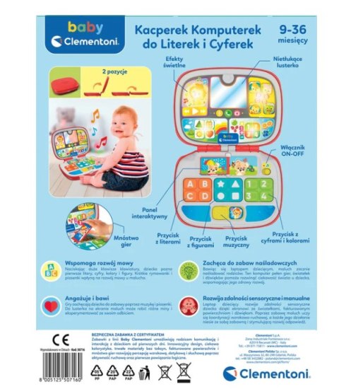 Interaktywny Laptop Komputerek Kacperek do Literek i Cyferek Język Polski Clementoni 50716 Interaktywny Laptop Komputerek Kacperek do Literek i Cyferek Język Polski Clementoni 50716