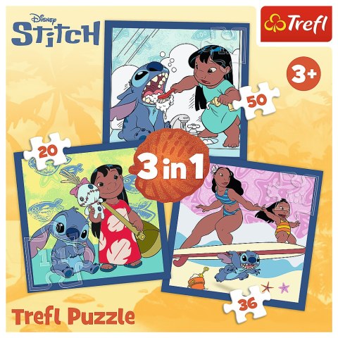 Puzzle - 3w1 (20, 36, 50) - Czas ze Stitchem - Lilo and Stitch - Trefl 34896 Puzzle - 3w1 (20, 36, 50) - Czas ze Stitchem - Lilo and Stitch - Trefl 34896