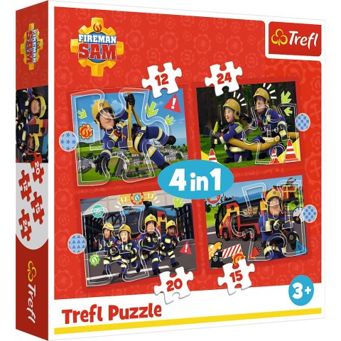 Puzzle - 4w1 (12, 15, 20, 24) - Przygody strażaka Sama - Strażak Sam - Trefl 34632 Puzzle - 4w1 (12, 15, 20, 24) - Przygody strażaka Sama - Strażak Sam - Trefl 34632