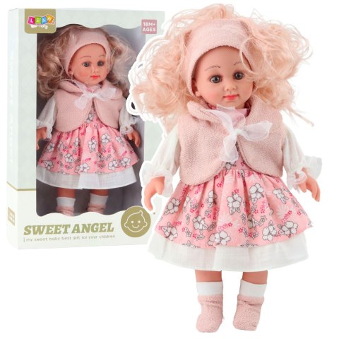 Lalka Sweet Angel W Różowej Sukience W Kwiatki Bezrękawnik Opaska 36cm Lalka Sweet Angel W Różowej Sukience W Kwiatki Bezrękawnik Opaska 36cm