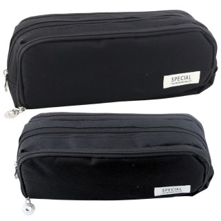 Piórnik Szkolny Dwie Komory Kieszeń Frontowa Czarny 23x9 cm