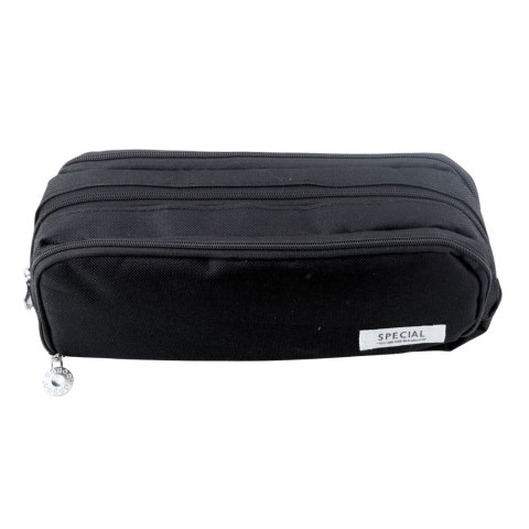 Piórnik Szkolny Dwie Komory Kieszeń Frontowa Czarny 23x9 cm