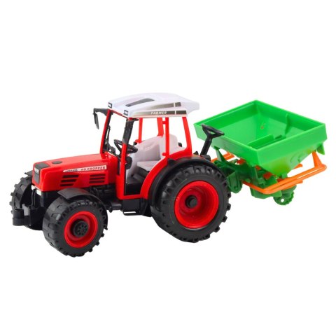 Traktor Pojazd Rolniczy Farmerski Z Siewnikiem Czerwony 34cm