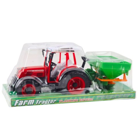 Traktor Pojazd Rolniczy Farmerski Z Siewnikiem Czerwony 34cm