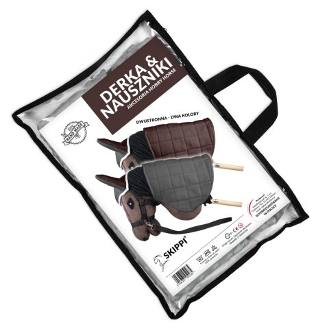 Skippi Derka dwustronna i nauszniki Skippi dla Hobby Horse - brązowa - siwa