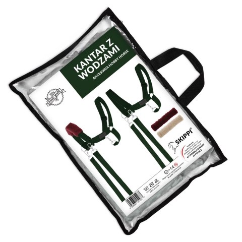 Skippi Skippi Kantar dla Hobby Horse - wodze, 2 wymienne futerka - ciemny zielony