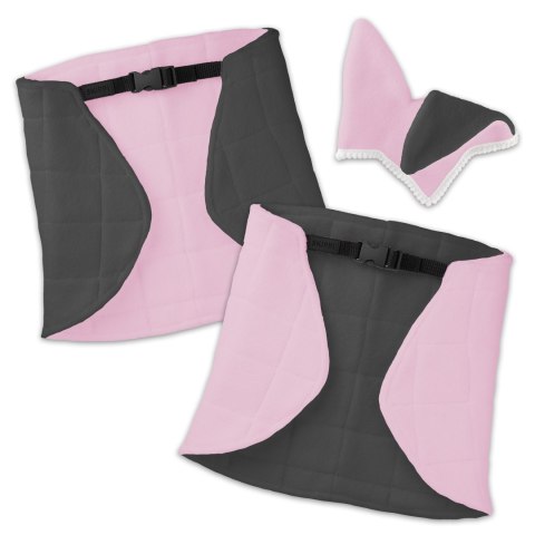 Skippi Zestaw Skippi - Hobby Horse Gniady - Derka i nauszniki - różowa i szara