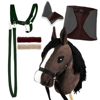 Skippi Zestaw Skippi - Hobby Horse Gniady - Derka szary i brąz - Kantar c-zielony