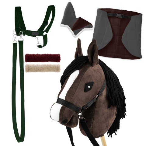 Skippi Zestaw Skippi - Hobby Horse Gniady - Derka szary i brąz - Kantar c-zielony