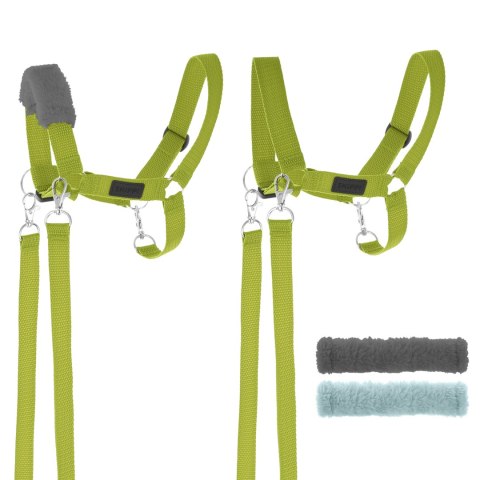 Skippi Zestaw Skippi - Hobby Horse Gniady - Derka szary i brąz - Kantar j-zielony