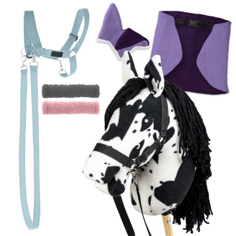 Skippi Zestaw Skippi - Hobby Horse Karo - srokaty - Derka wrzos - Kantar błękitny