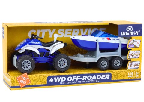Quad Policyjny z Przyczepą do przewozu Łodzi oraz Motorówką Quad Policyjny z Przyczepą do przewozu Łodzi oraz Motorówką