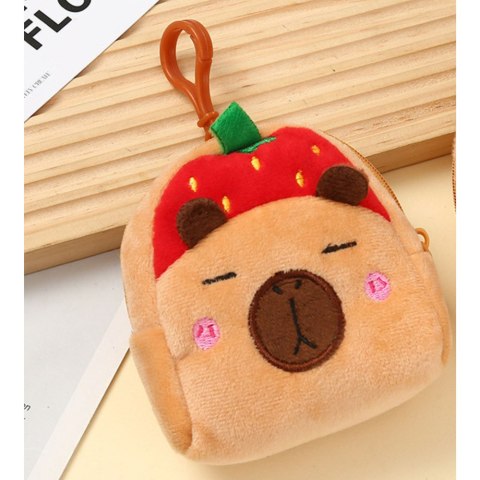 Portfelik Pluszowy Z Brelokiem Kapibara Truskawka Czerwona 9,5 x 8 cm