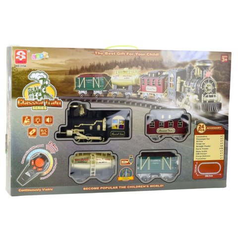 Kolejka Elektryczna Pociąg Klasyczny RC Światła Dźwięki Dym 206 cm 24 el.