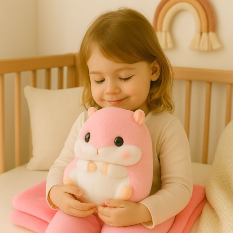 Pluszowy Chomik Ogrzewacz Do Rąk Koc 100 x 90 cm 3w1 Różowy 35cm