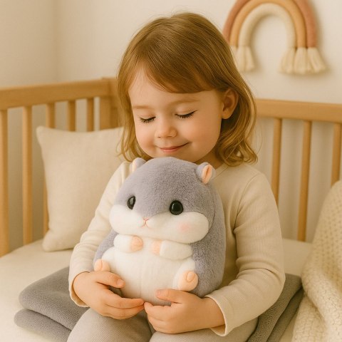 Pluszowy Chomik Ogrzewacz Do Rąk Koc 100 x 90 cm 3w1 Szary 35cm