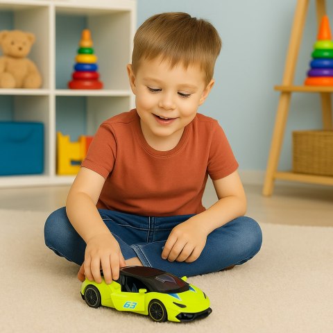 Samochód Sportowy Napęd Pull Back Metalowy Neonowy Zielony 1:43