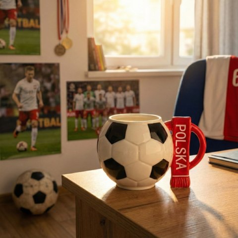 Sprintigo Kubek piłka z szalikiem - Polska i podkładka piłka - prezent dla kibica